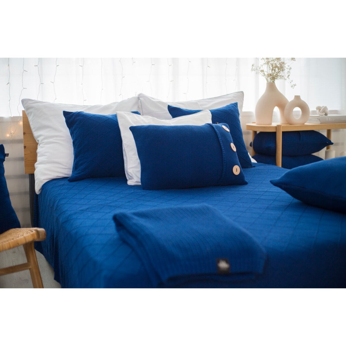Poszewka klasyczna z przeszyciem granatowa, 40 x 60 cm, La Manta