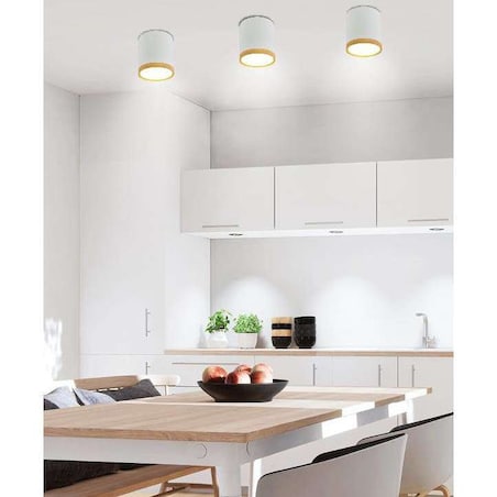 Sufitowa LAMPA skandynawska 2273624 Candellux okrągła OPRAWA downlight LED 5W 4000K metalowa tuba biała naturalne drewno