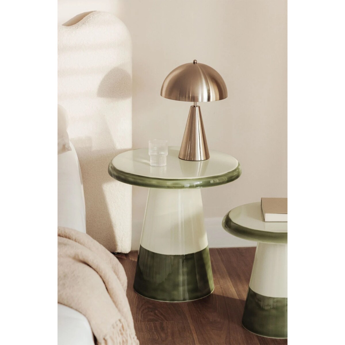 Stolik pomocniczy metalowy biało-zielony, Marcela, Ø40 cm