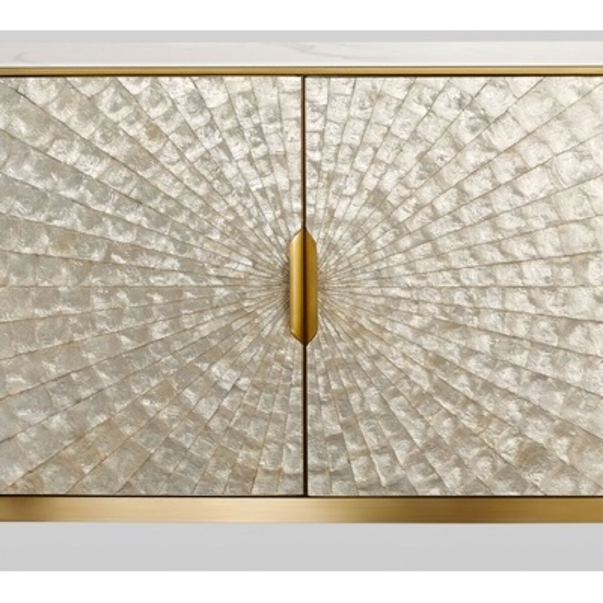 Komoda ryflowana jasno-złota Champion Glamour Premium z muszelkami 150x40x88