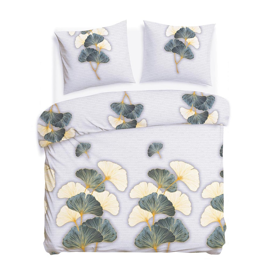 Pościel flanelowa 220x200 Solenne Light szara, liście miłorzębu, Flanelove