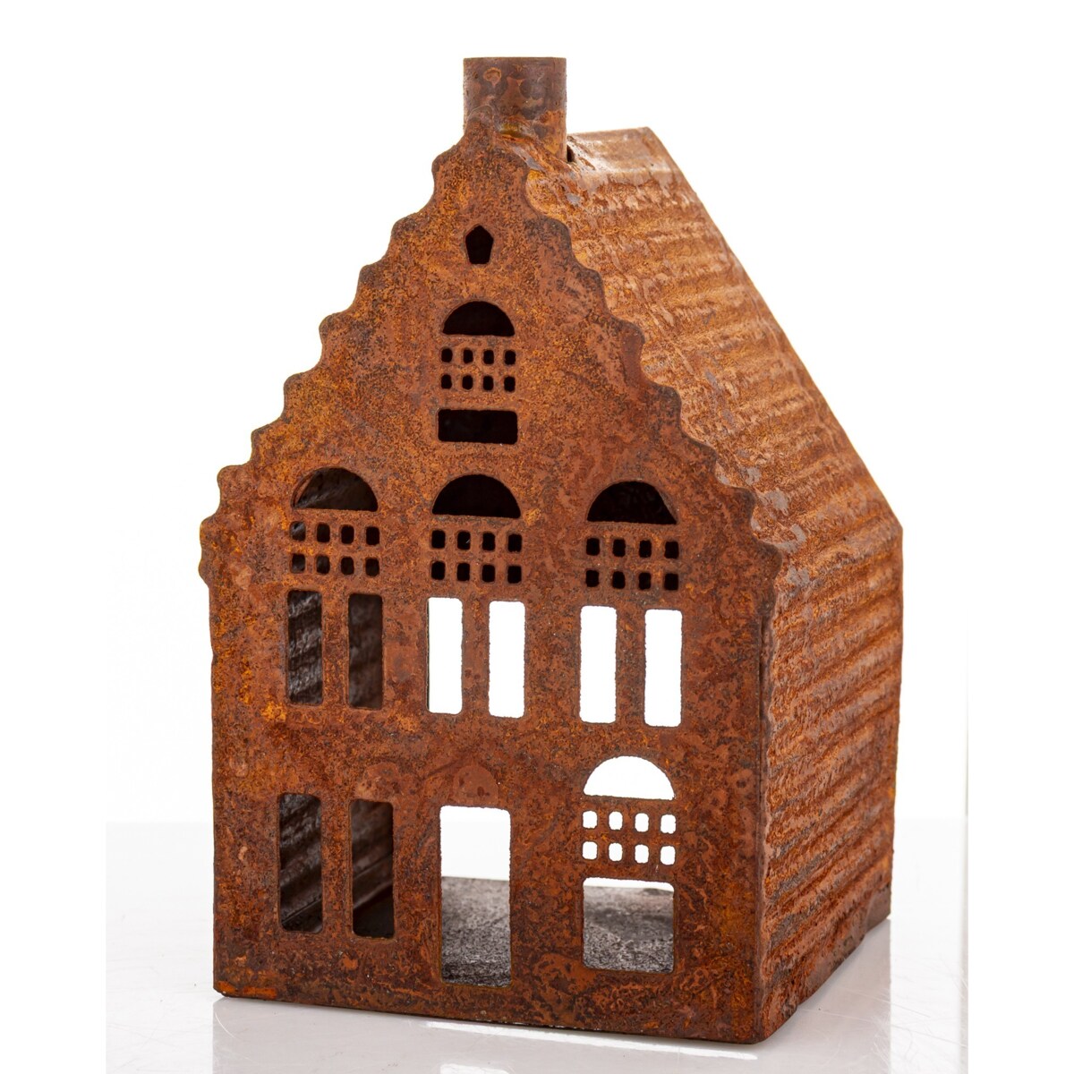 Dekoracja - domek metalowy rdzawy 11,5x7,5x7,5 cm RUGGINE karbowany