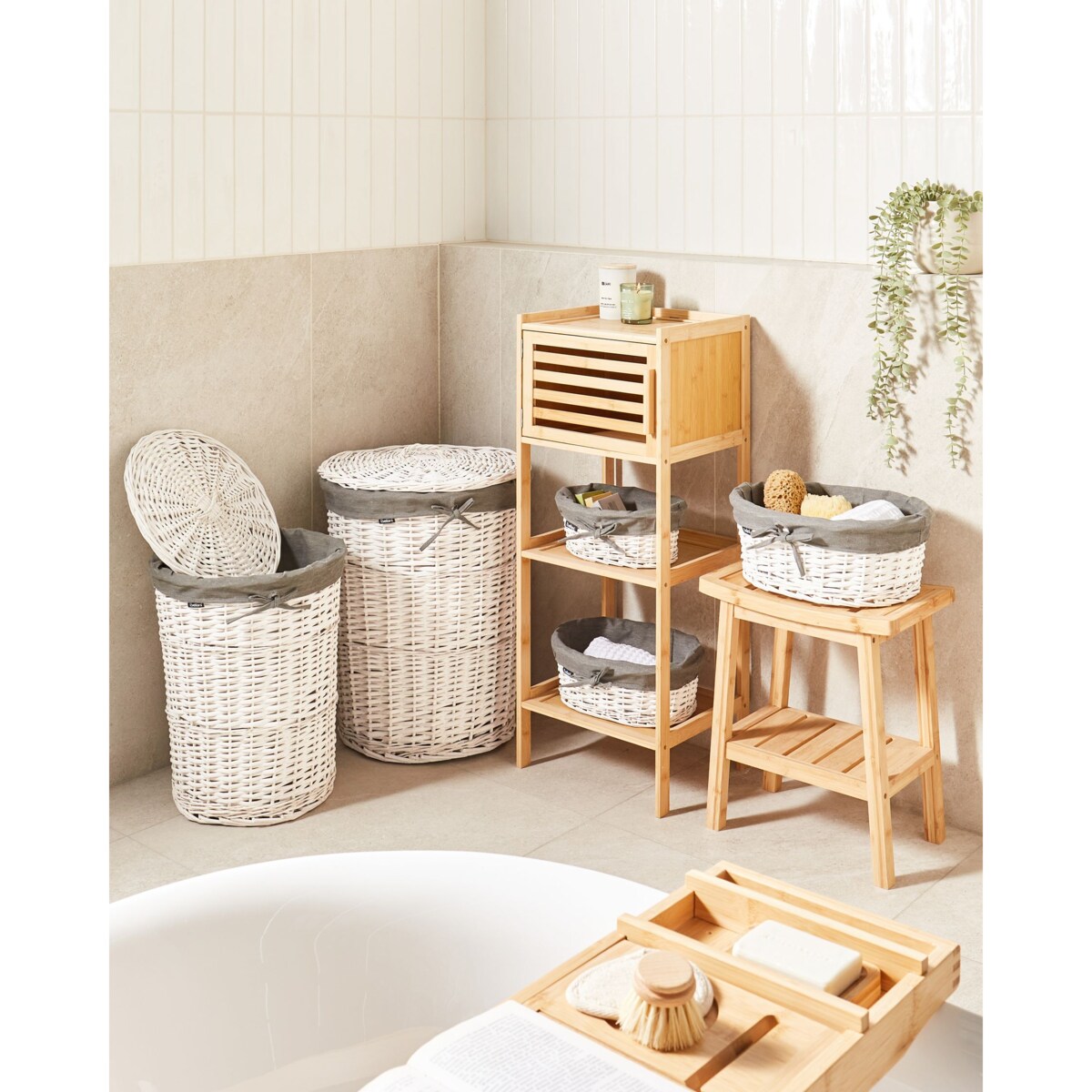 Zestaw 5 koszy wiklinowych biały VAKARI