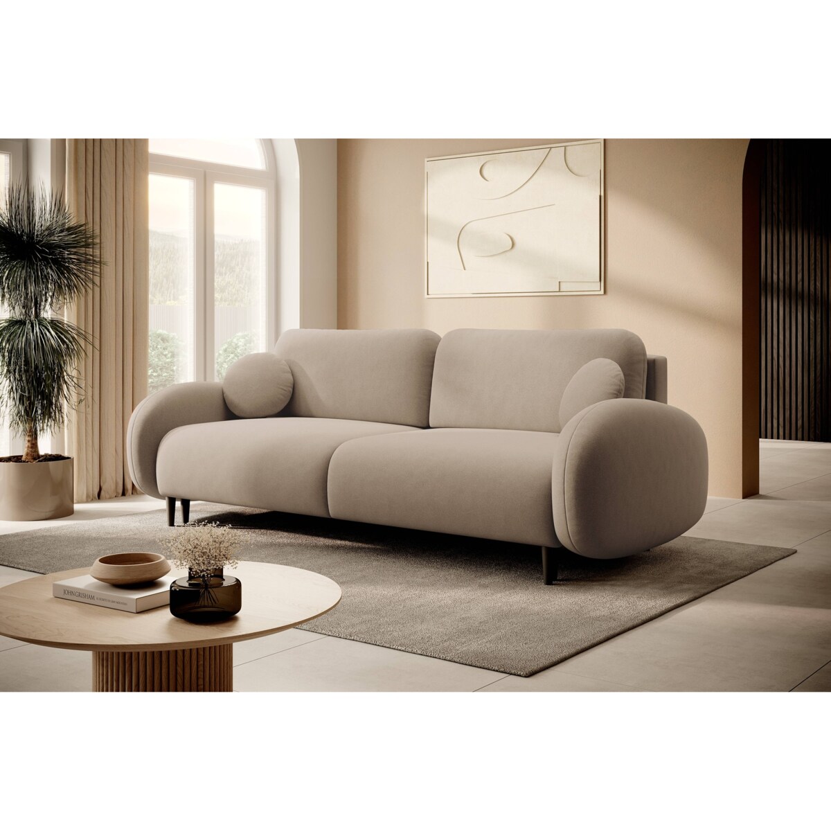 Nowoczesna sofa z funkcją spania SOFTI - cappuccino