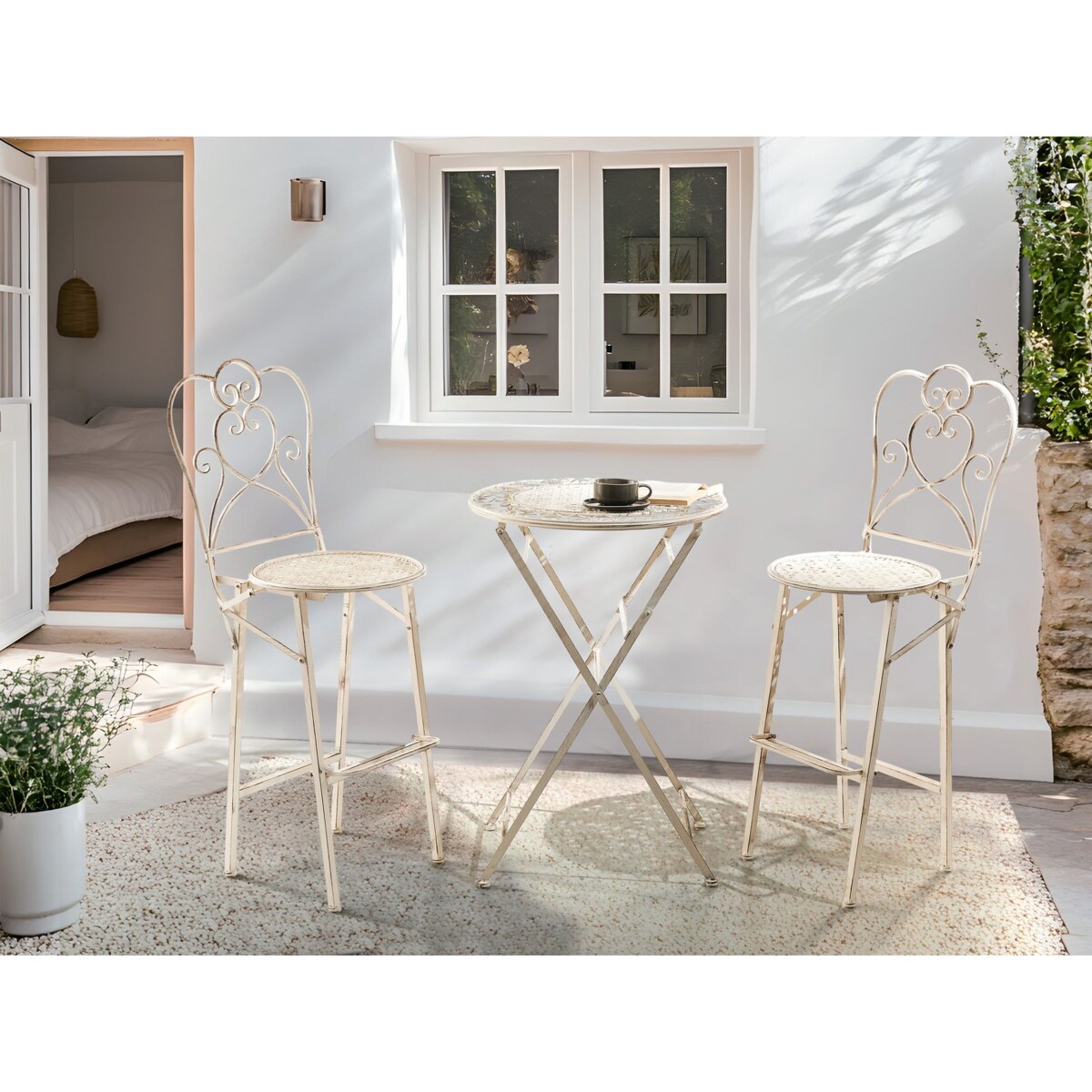 Stolik ogrodowy barowy metalowy 60 cm beżowy TRIESTE