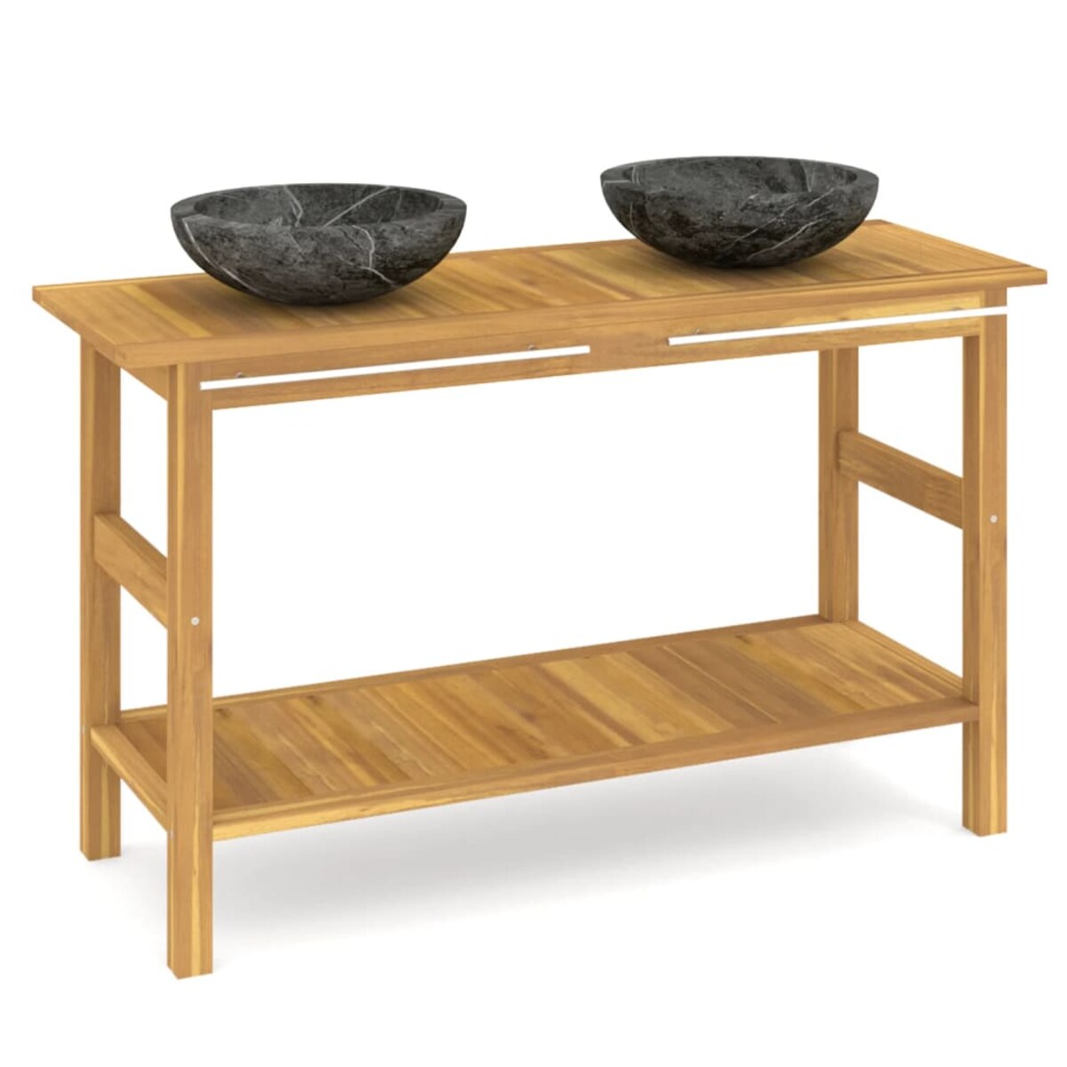 vidaXL Szafka łazienkowa z czarnymi, marmurowymi umywalkami, tek