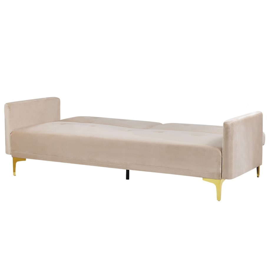 Sofa rozkładana welurowa beżowa LUCAN