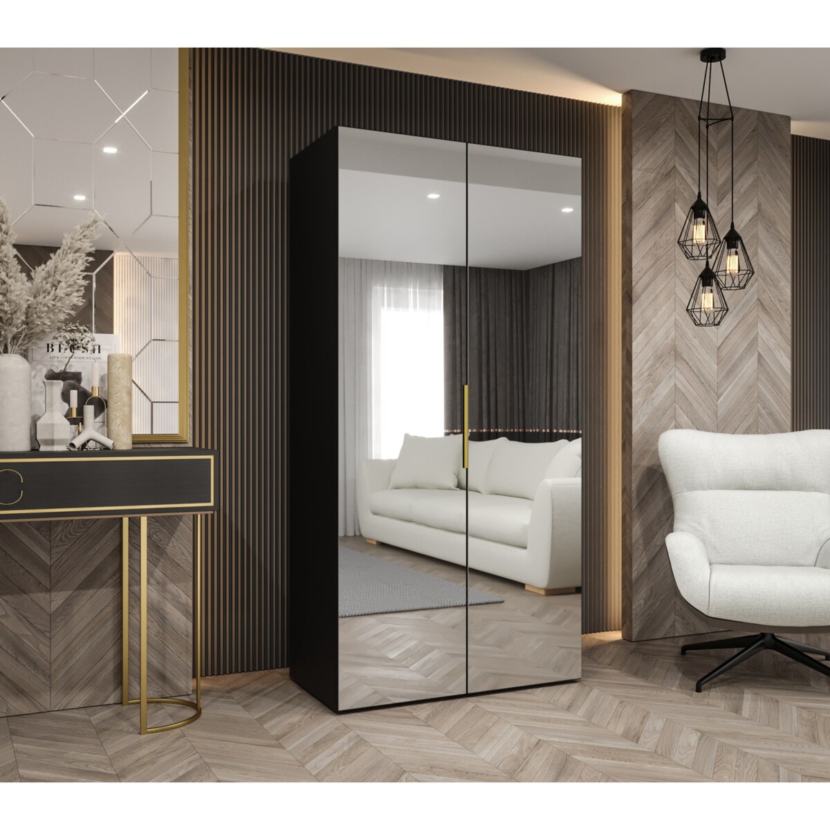 Szafa uchylna otwierana MARBELLA 3 100 wys. 202 cm Czarny + u. Złoty