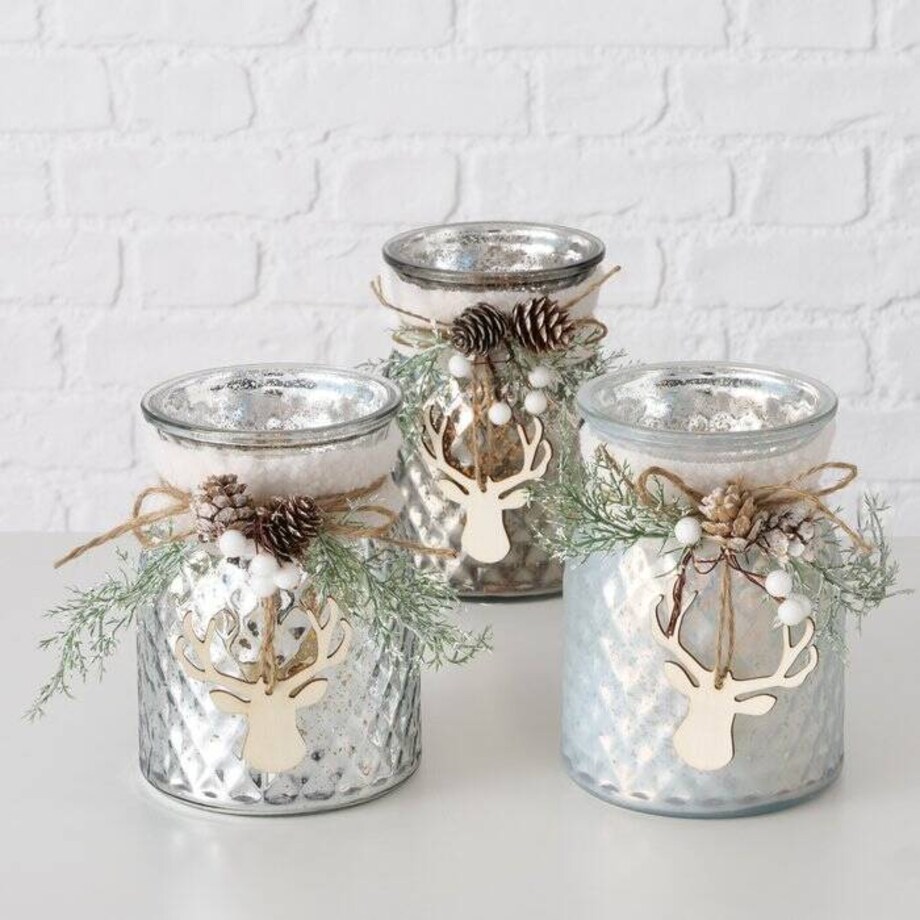 Świecznik słoik ze stroikiem WILKA, wys. 16 cm