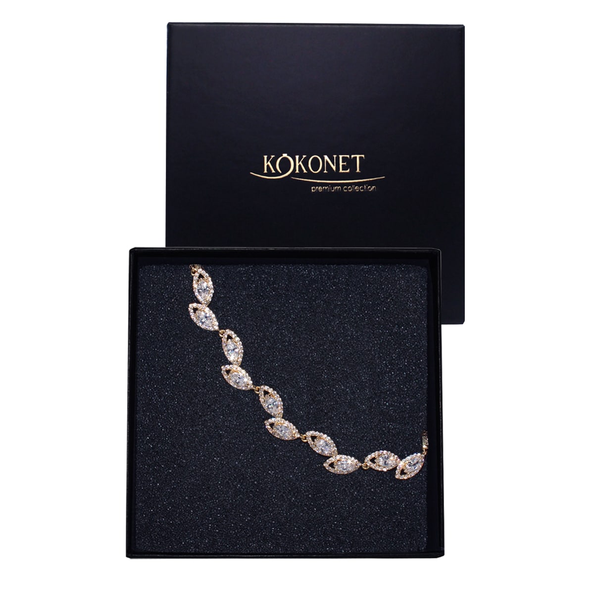 Bransoletka Ślubna ZŁOTA Listki BOHO Cyrkonie Listek na zatrzask prezent