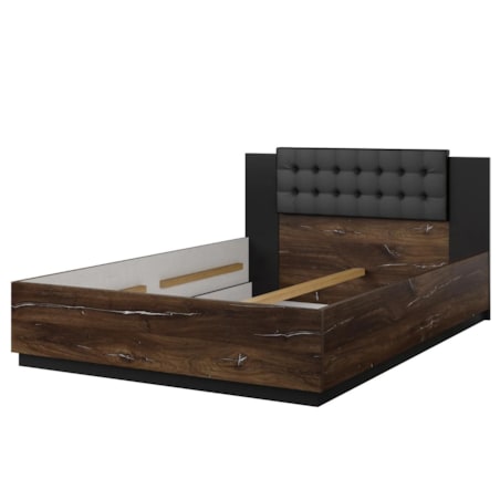 Łóżko SIGMA 140x200 dąb flagstaff srebrny/czarny mat z tapicerowanym zagłówkiem