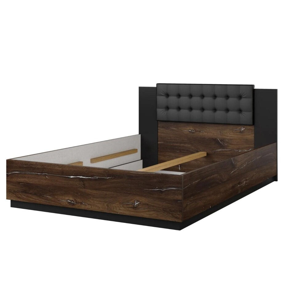 Łóżko SIGMA 140x200 dąb flagstaff srebrny/czarny mat z tapicerowanym zagłówkiem