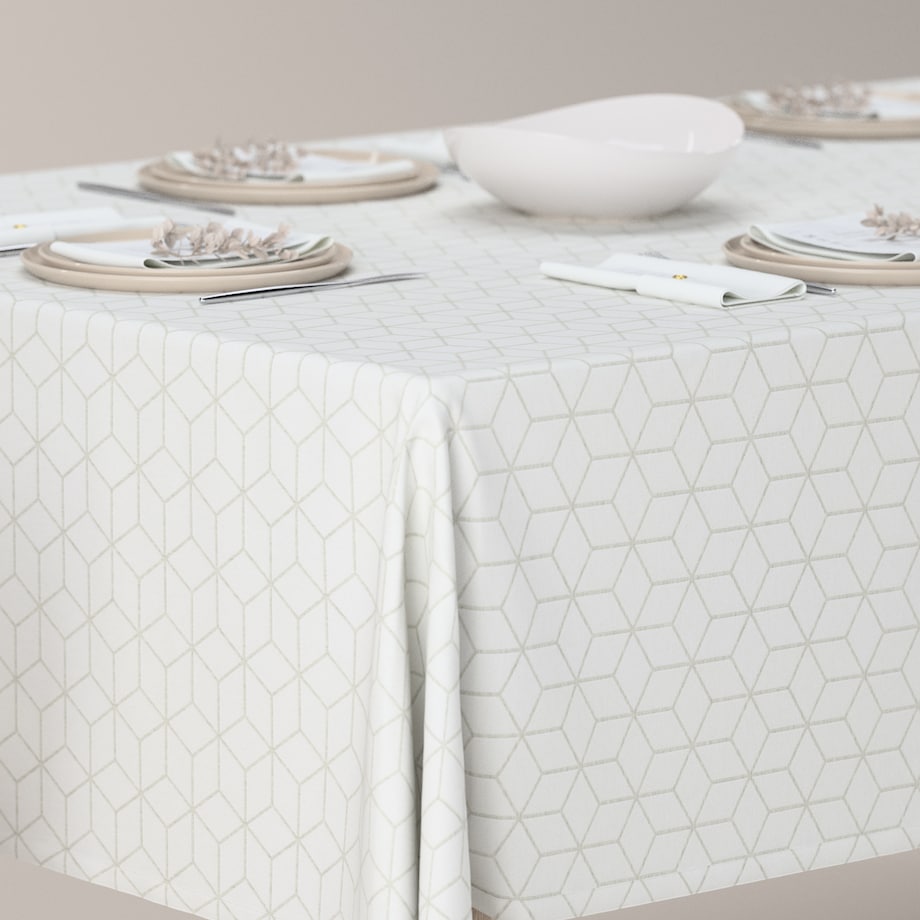 Obrus prostokątny 100 x 100 cm wzór sześcianów na białym tle