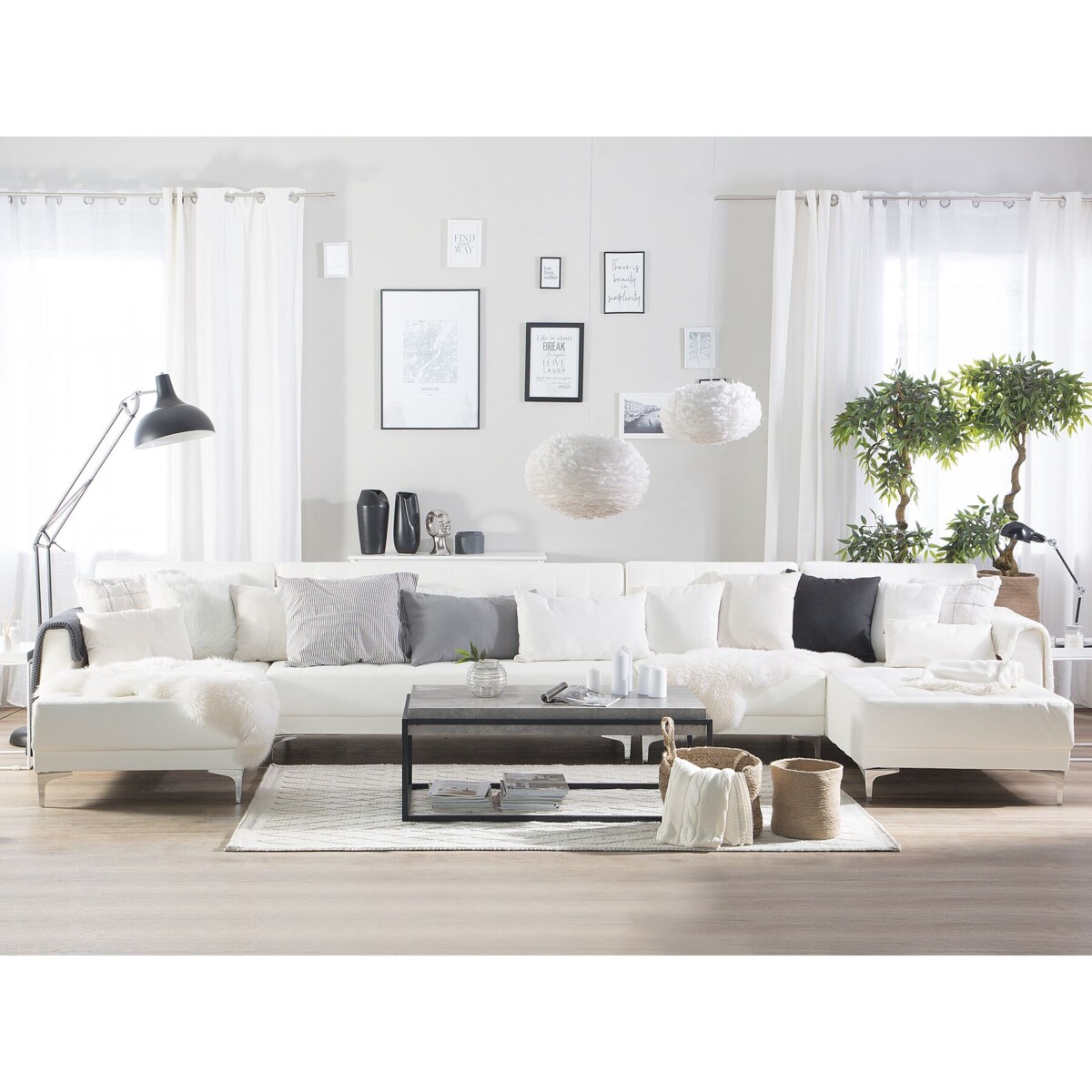 Narożnik rozkładany 6-osobowy ekoskóra biały ABERDEEN