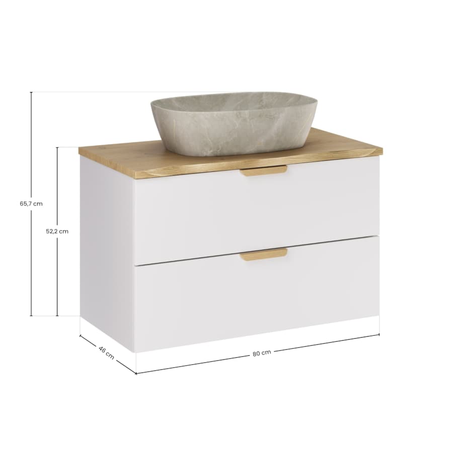 Szafka pod umywalkę Anna 80cm ASTER biała z blatem dębowym