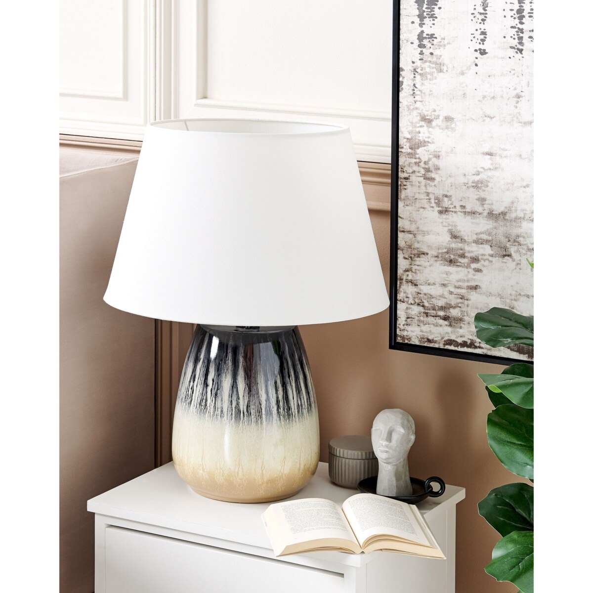 Lampa stołowa ceramiczna szaro-beżowa CIDRA