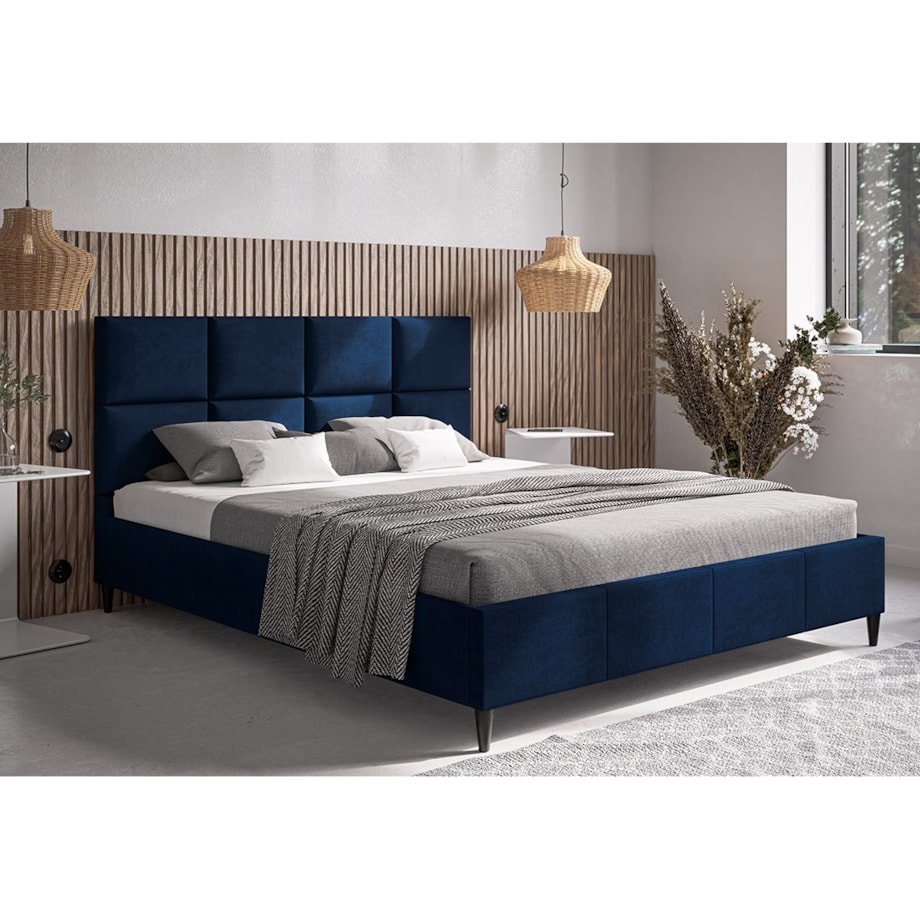 Łóżko tapicerowane 120x200 LUXO 1 na drewnianych nóżkach- granatowe