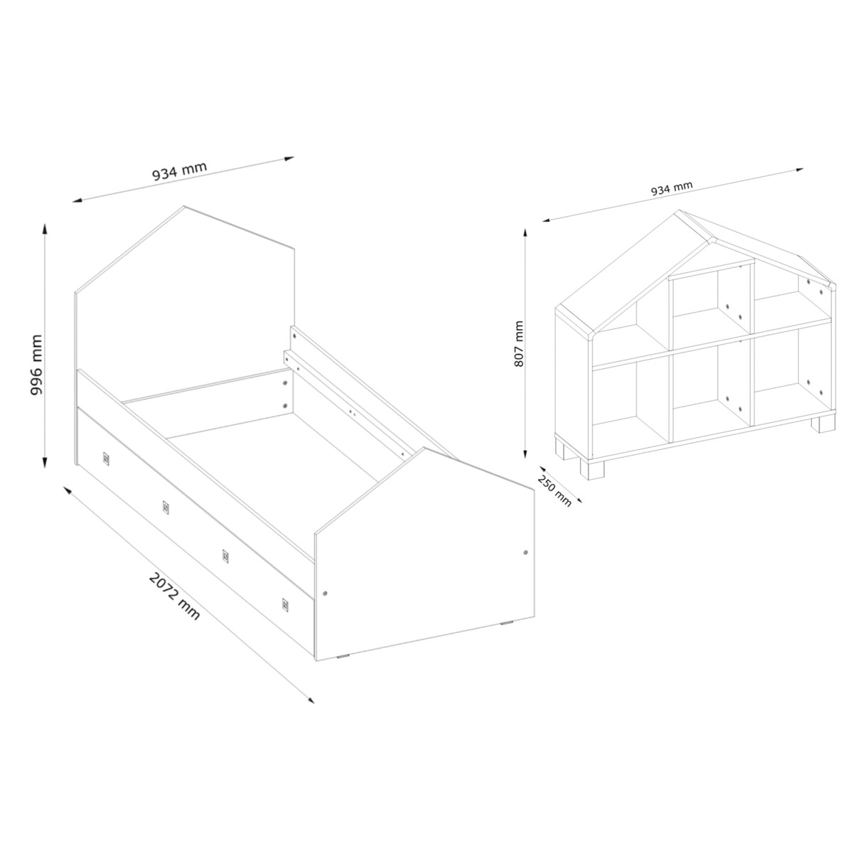 KONSIMO MIRUM Zestaw mebli w kształcie domku dla dzieci w kolorze szarym składający się z 6 elementów