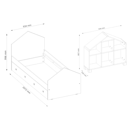 KONSIMO MIRUM Zestaw mebli w kształcie domku dla dzieci w kolorze szarym składający się z 6 elementów
