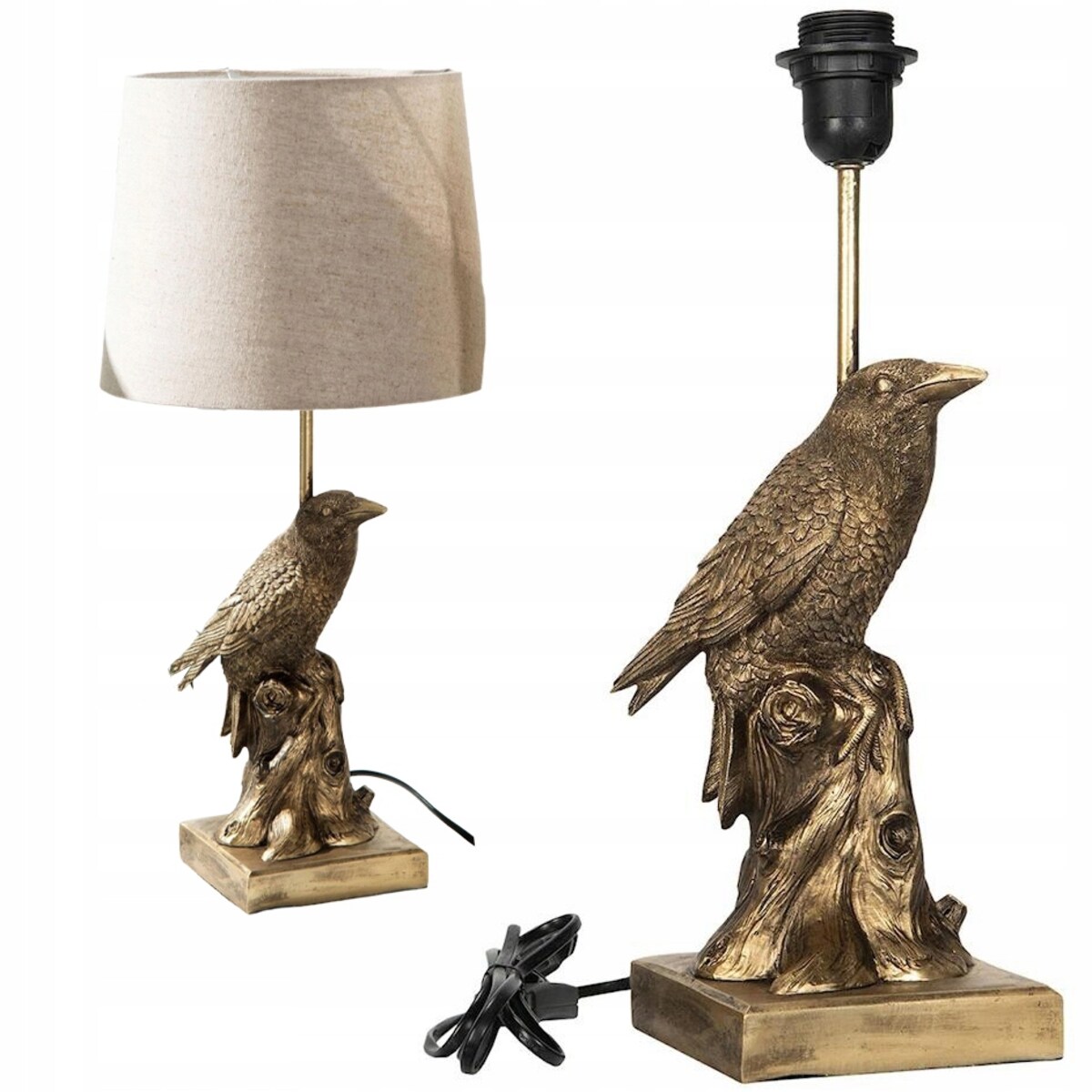 LAMPA STOŁOWA BIURKOWA NOCNA E27 ZŁOTA PTAK KRUK 41cm do salonu sypialni