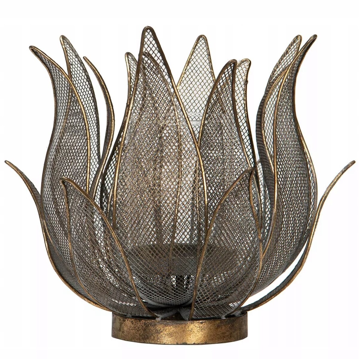 LAMPION ZŁOTY METALOWY KWIAT do salonu z kloszem skandynawski 24cm