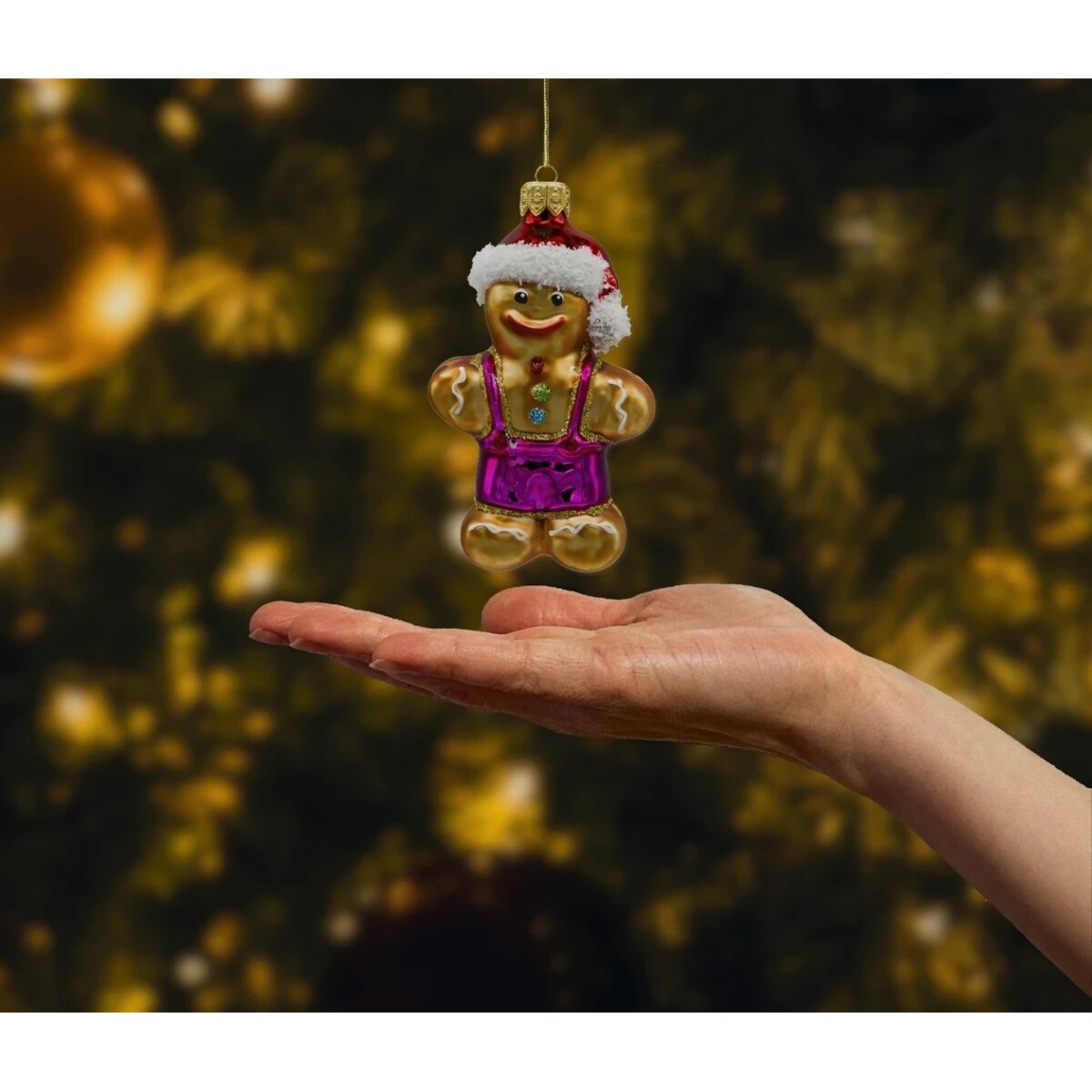 Bombka choinkowa: Piernikowy ludzik w czapce Mikołaja