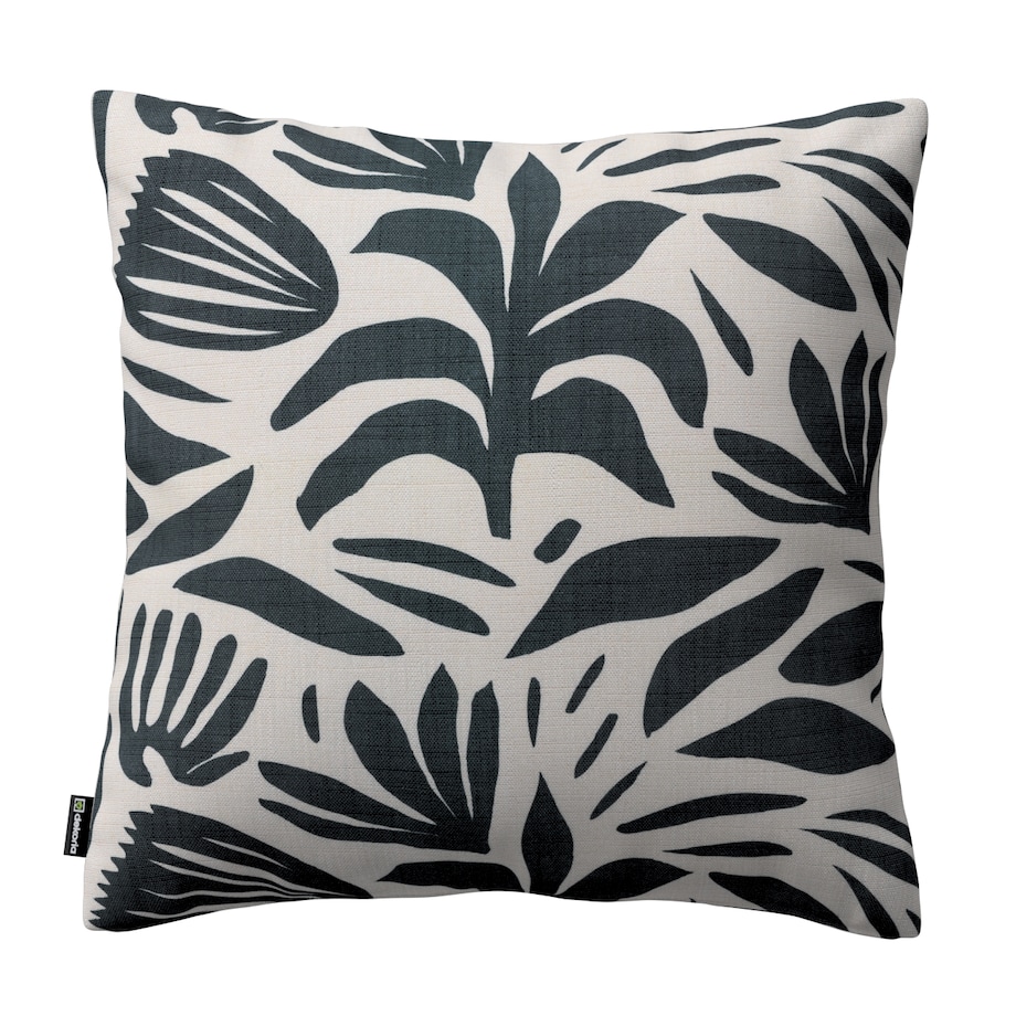 Poszewka Kinga na poduszkę 43x43 roślinny grafitowy motyw na kremowym tle