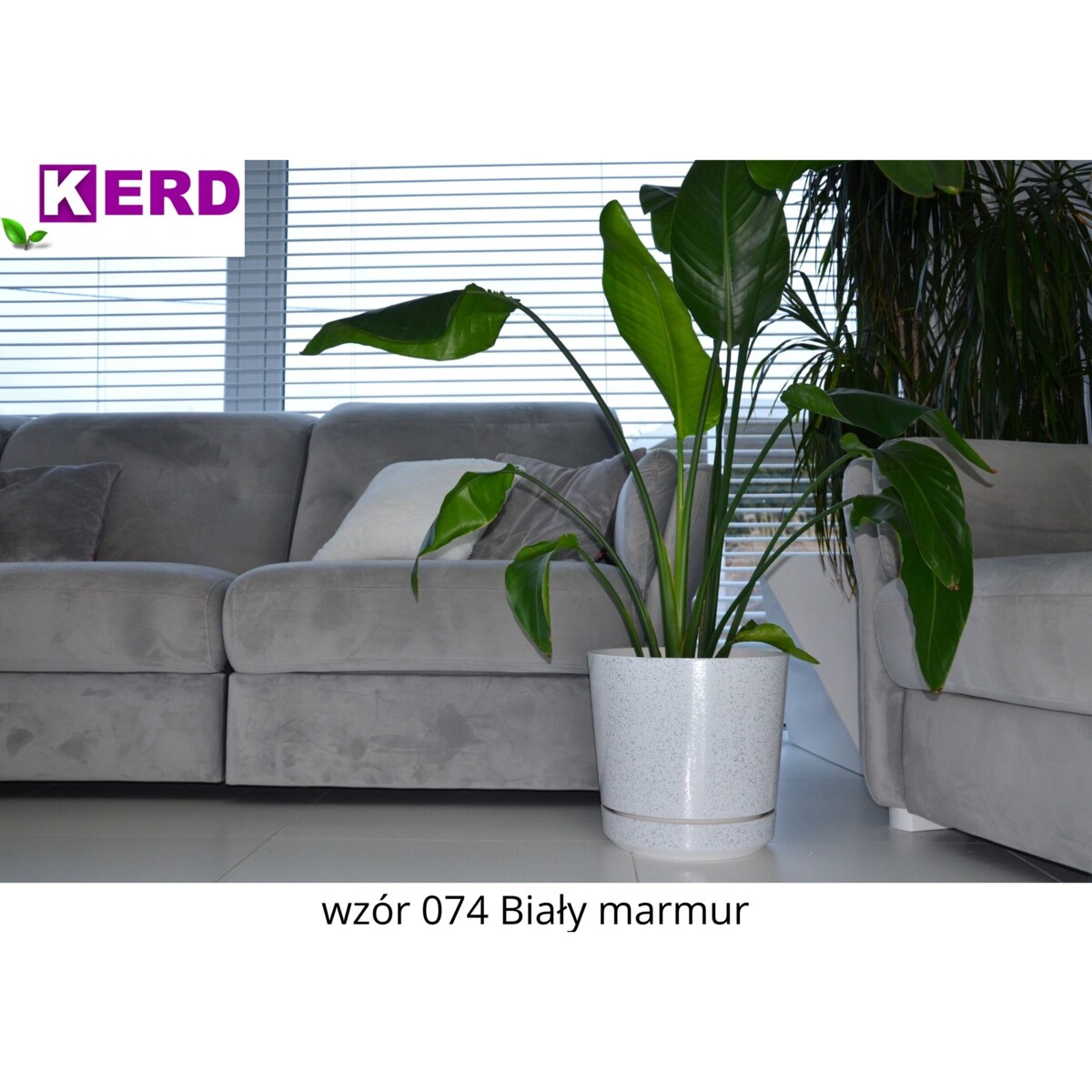 32 cm wzór BIAŁY MARMUR Doniczka z podstawką piękne lustrzane drobinki srebrne elementy elegancka duża donica