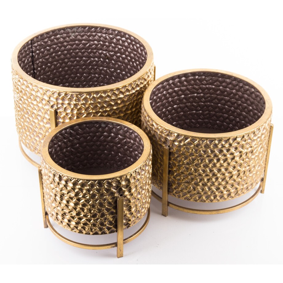 Osłonka metalowa, tłoczona 3 szt. 39/25/23x35/30/24 cm Urrea złota