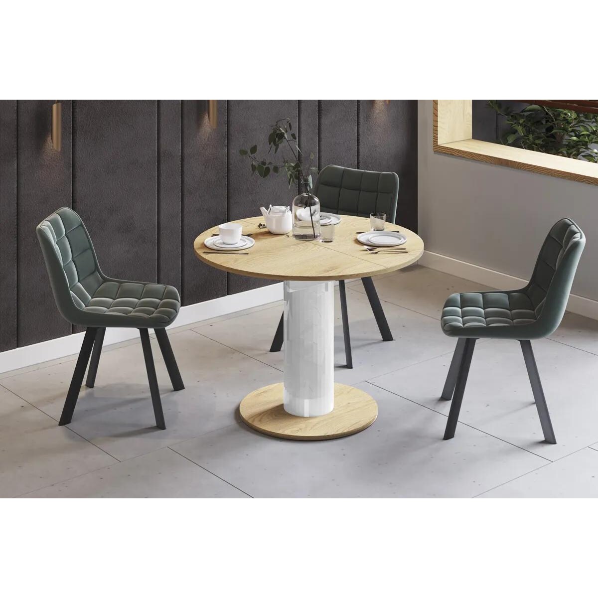 Stół rozkładany SOLO LUX 100(144)x100 dąb artisan/biały