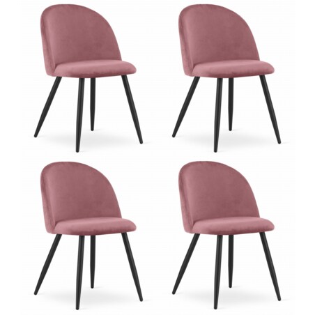 Krzesło Do Jadalni Kuchni Salonu Bello - Aksamit Ciemny Róż / Nogi Czarne X 4