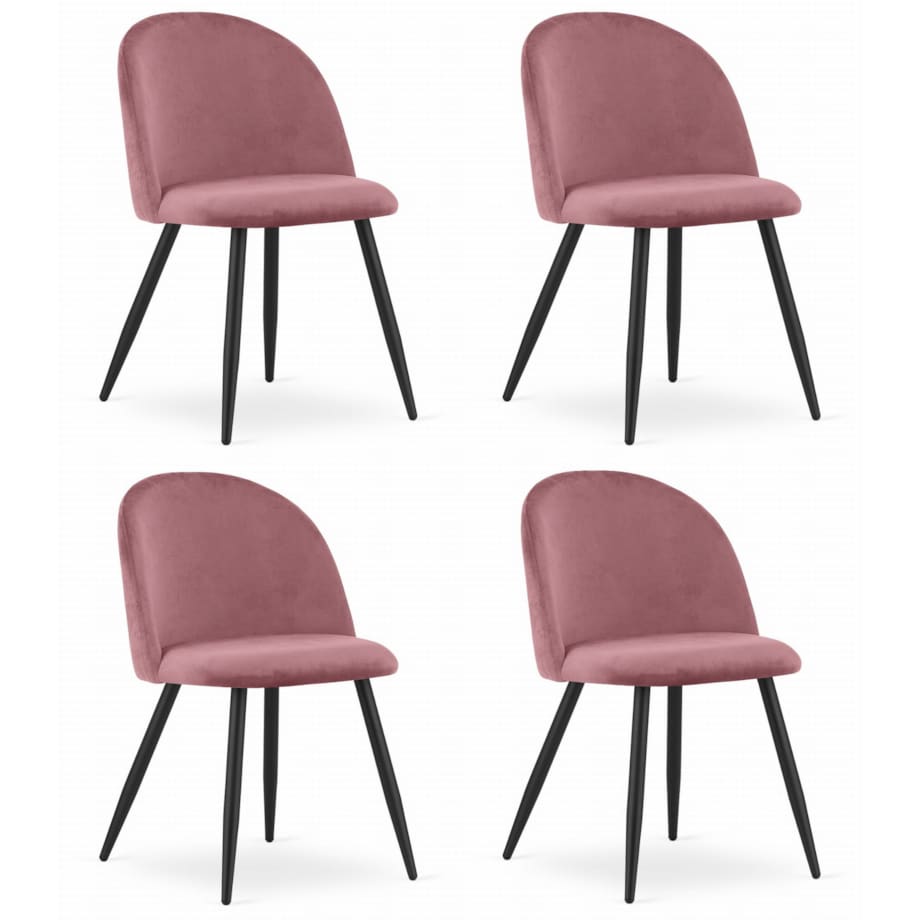 Krzesło Do Jadalni Kuchni Salonu Bello - Aksamit Ciemny Róż / Nogi Czarne X 4