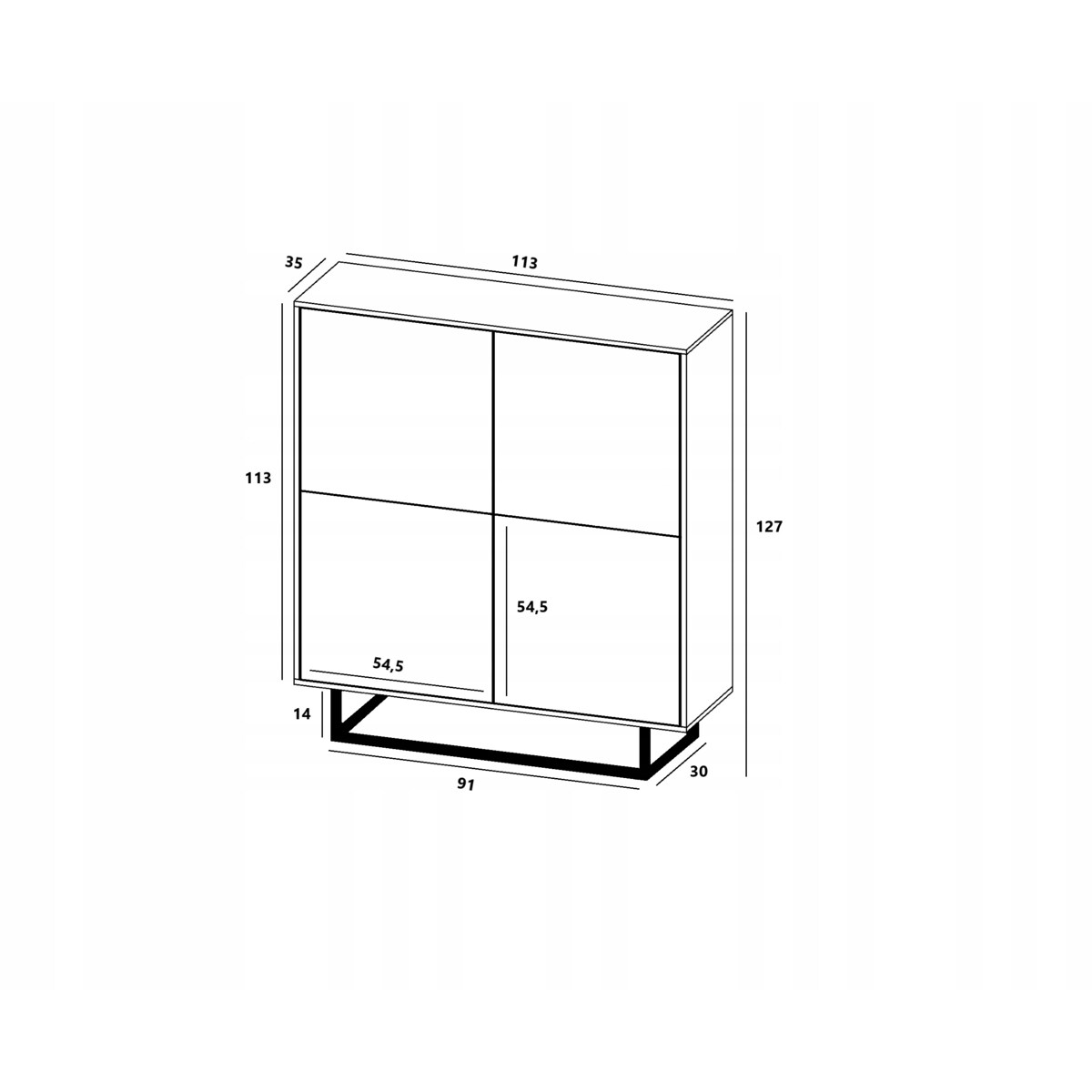Komoda Loft Szafka RTV Loft Dąb Wotan Biały MAT 113 cm