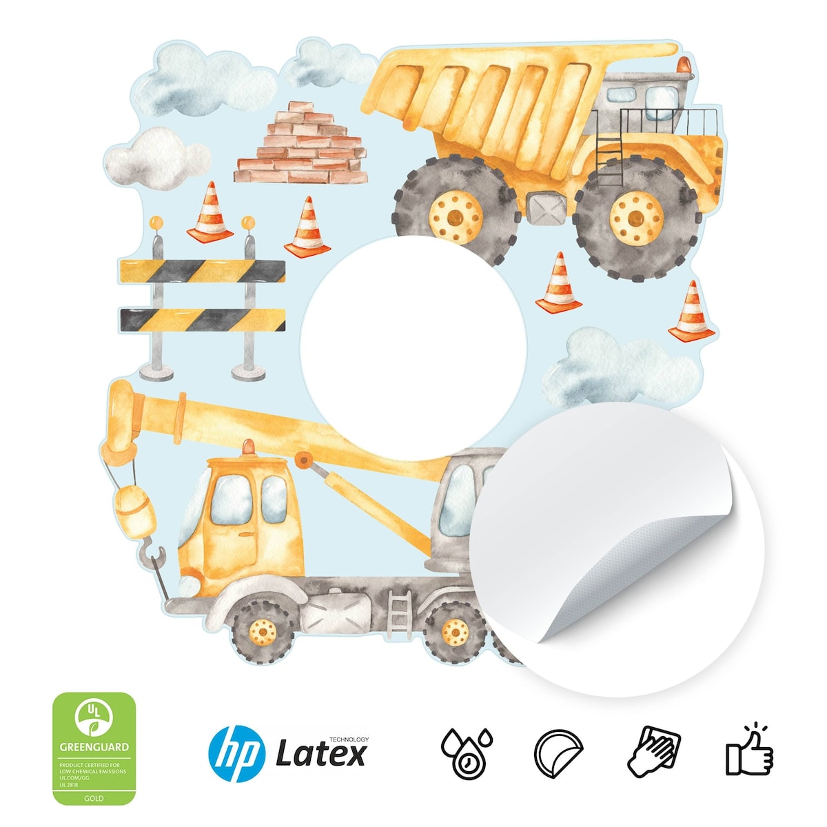 Naklejka Pod Włącznik Do Pokoju Chłopca Chmurki Maszyny Wywrotki Styl Boho 20x20cm