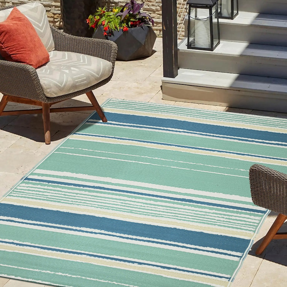 Dywan zewnętrzny tkany na płasko 160x220 cm e-floor pasy niebieski