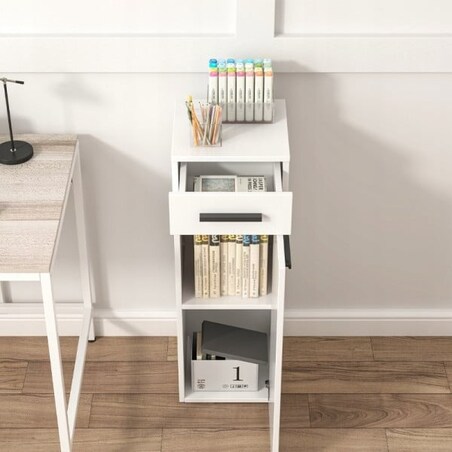 Regał biurowy z szufladą półkami słupek szafka stojąca biały loft 85 cm