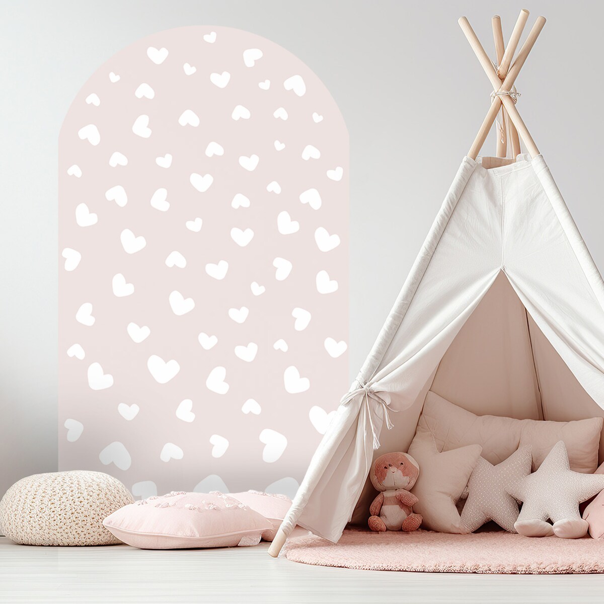 Naklejka na ścianę łuk brudny róż - serca L