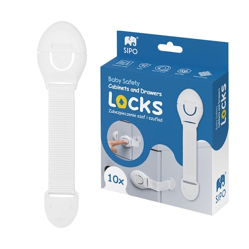 zabezpieczenia szaf i szuflad z paskiem elastycznym na zatrzask, sipo, zestaw 10 sztuk