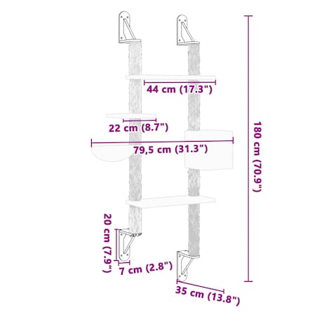 vidaXL Ścienne drzewko dla kota z drapakiem, ciemnoszare, 180 cm