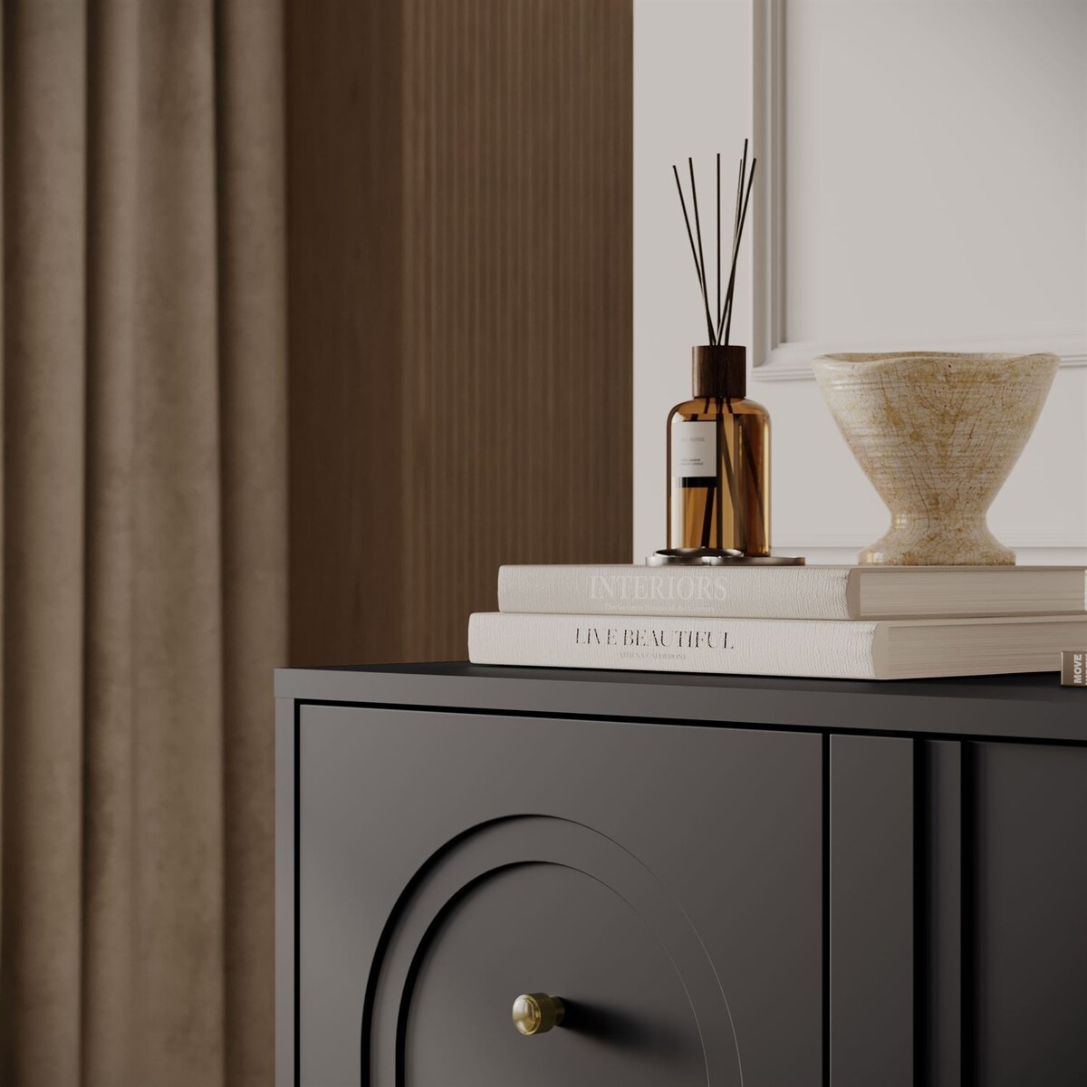 Komoda LIBERTY 4D na drewnianych nóżkach, czarna