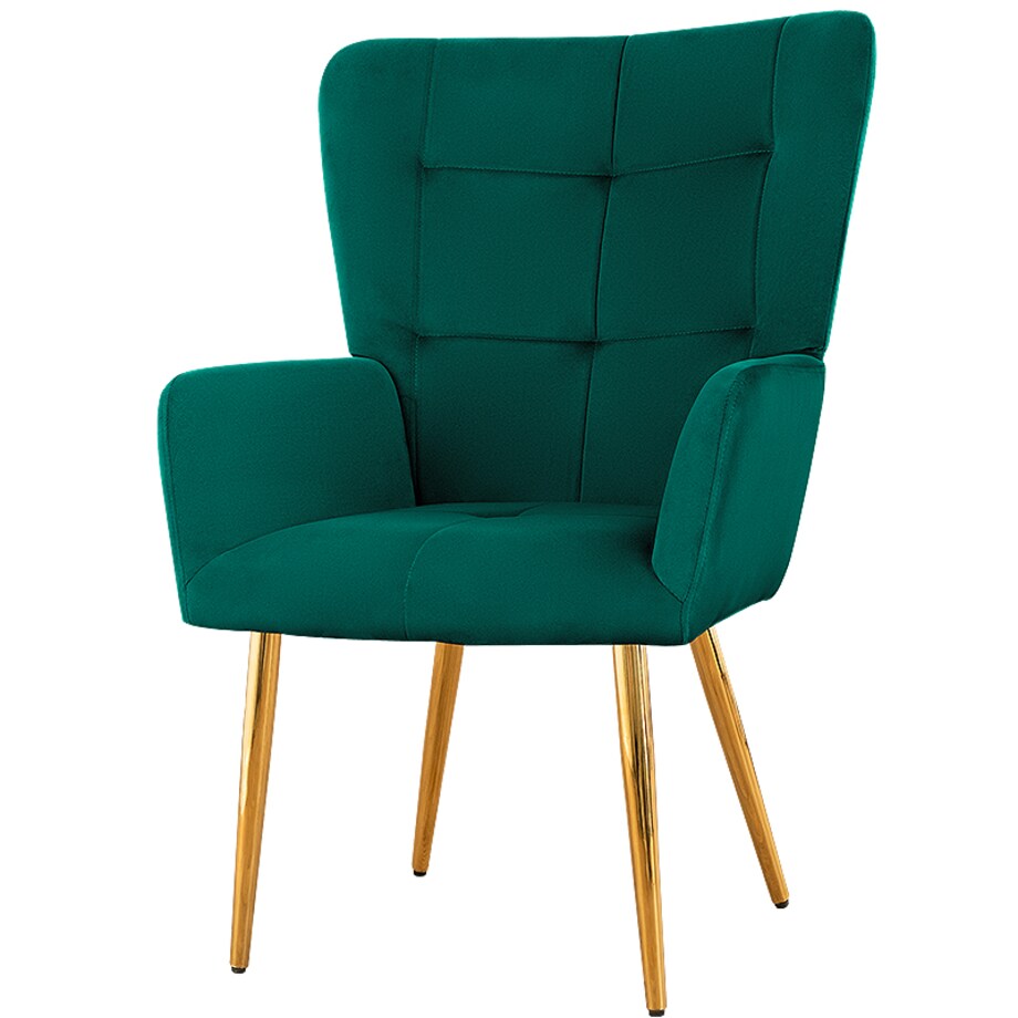Fotel uszak do salonu wypoczynkowy welurowy tapicerowany zielony złote nogi