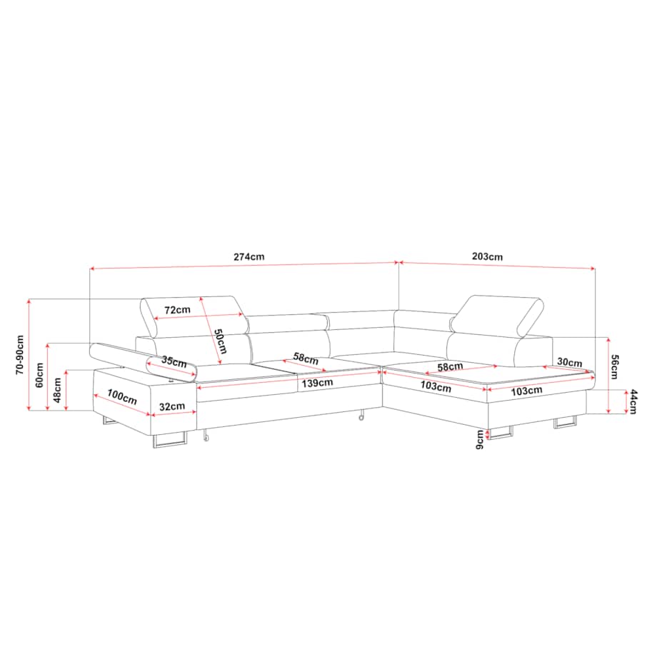 Narożnik ALEX z regulowanymi zagłówkami, lewostronny- tkanina boucle- ecru