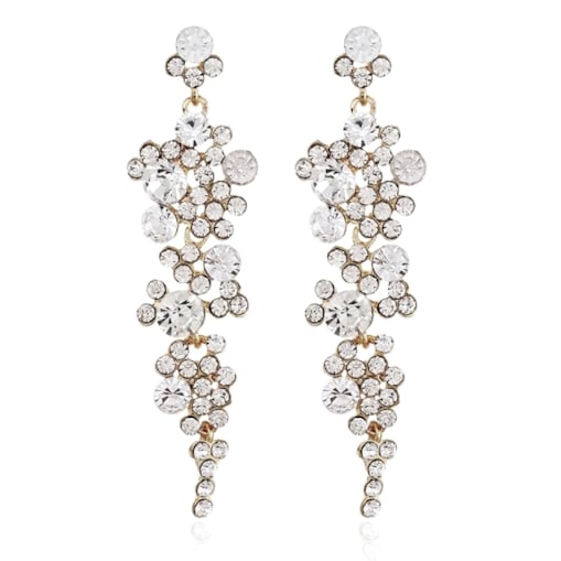 Złote długie kryształowe kolczyki gronka