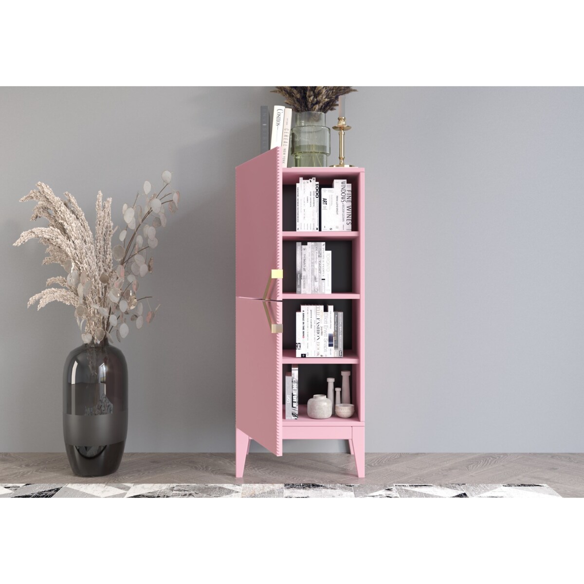 Drewniana komoda Visby DEMI HIGH 2D / kolor pudrowy róż / szer. 50,5 cm