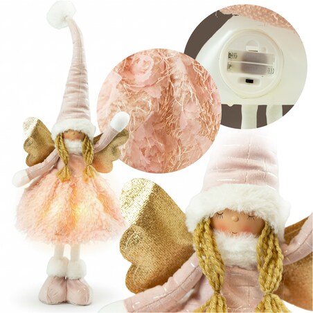 Aniołek Figurka Stojący 50 Cm Świąteczny Boże Narodzenie Różowa Czapka