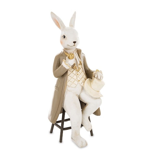 Dekoracja - królik na krześle 19x8,5x7,5 cm SONRA z fajką i kapeluszem