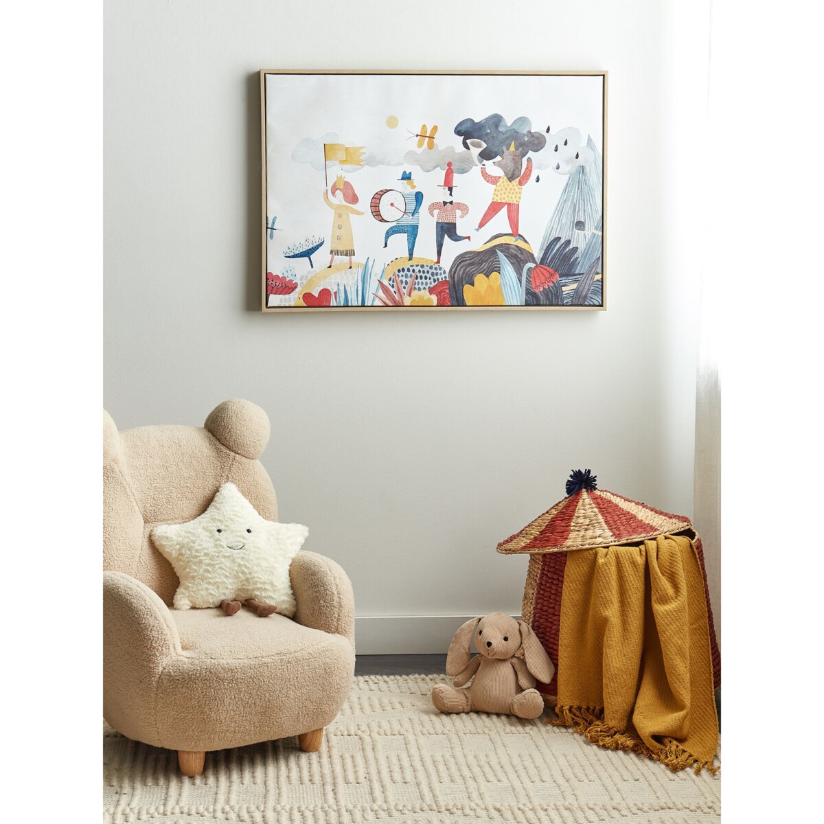 Obraz na płótnie w ramie postacie 93 x 63 cm wielokolorowy BIBBIENA