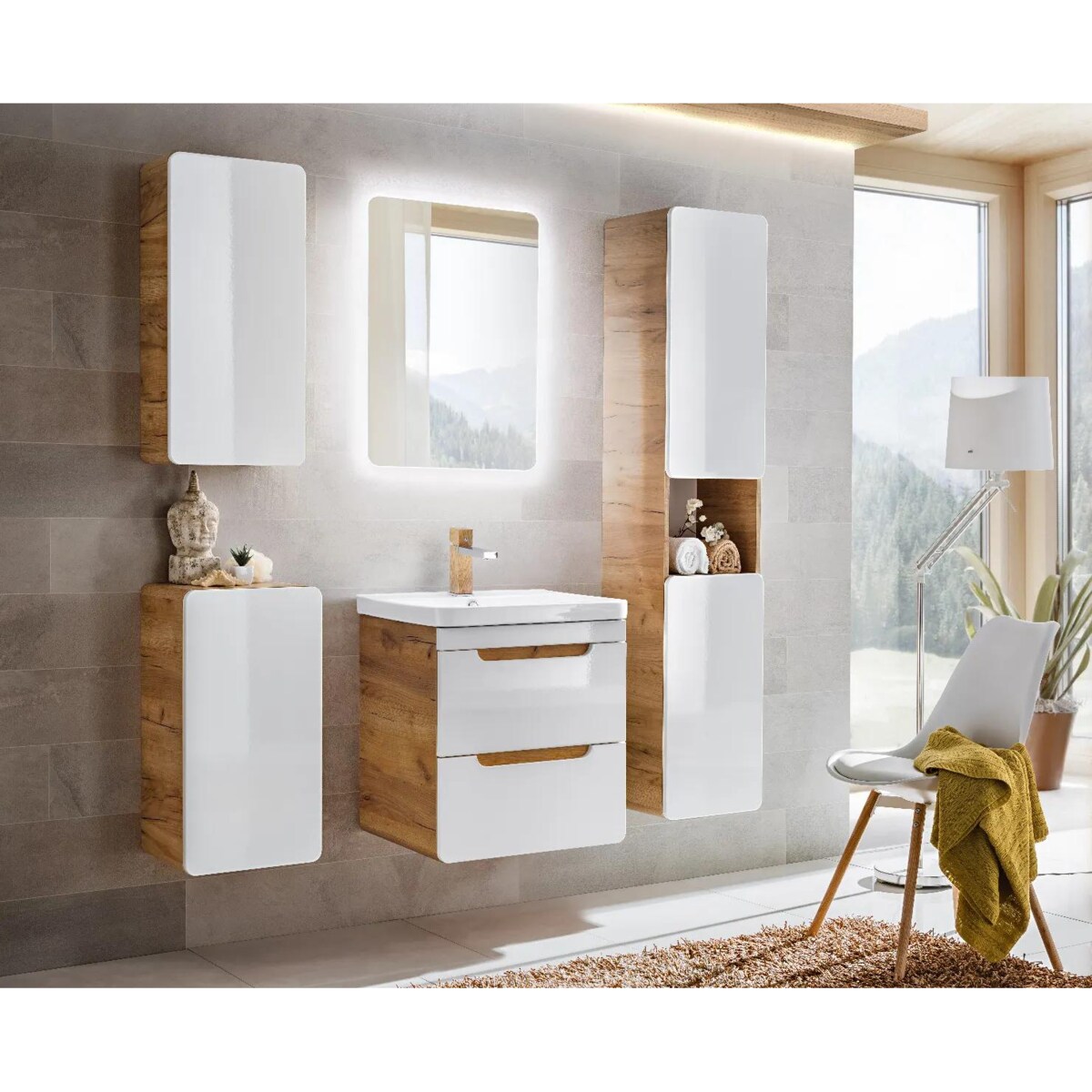 Szafka pod umywalkę ARUBA 824 50 cm biała/dąb