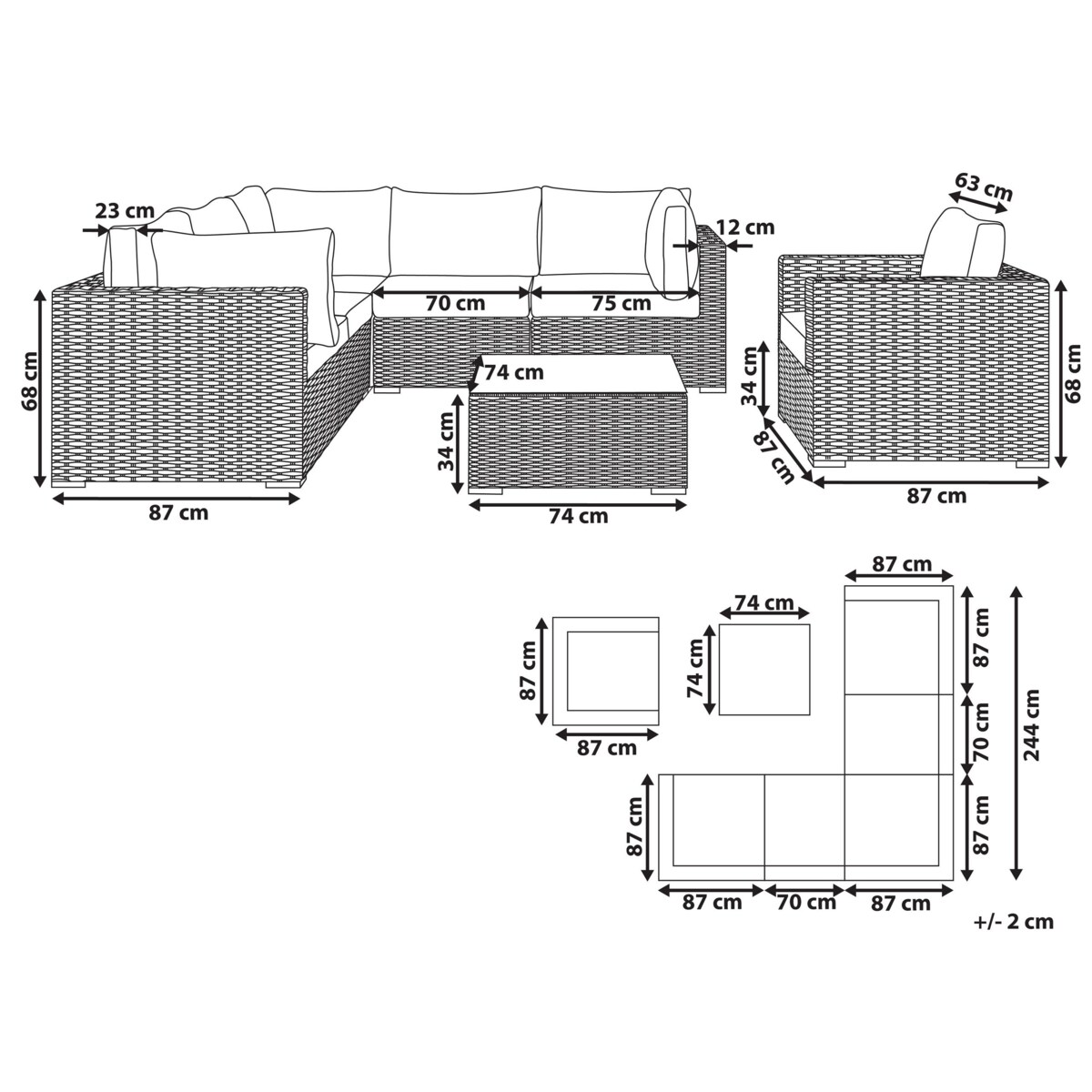 Zestaw ogrodowy ze stolikiem dla 6 osób CONTARE Prawostronny Modułowy Technorattan Beżowoszary