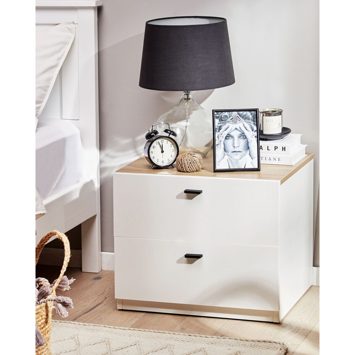 Szafka nocna 2 szuflady Biały EDISON